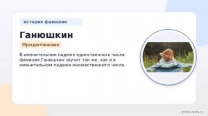 Фамилия Ганюшкин: происхождение, значение и склонение