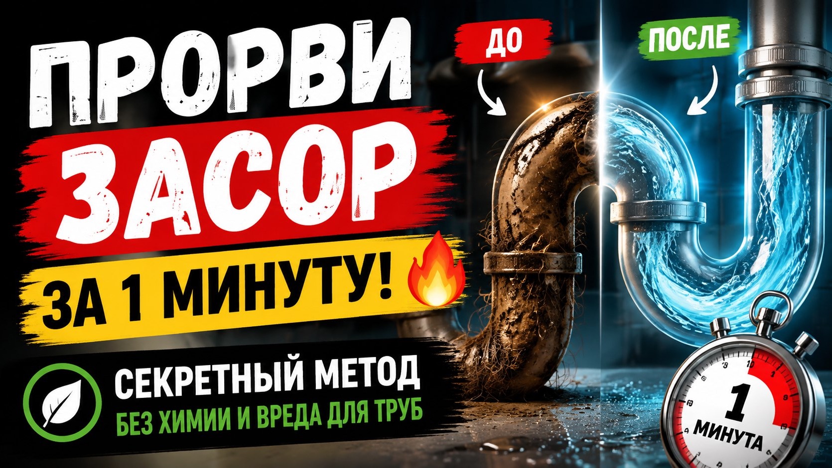 ПРОРВИ ЗАСОР ЗА 1 МИНУТУ! 🔥 Секретный метод без химии и вреда для труб.