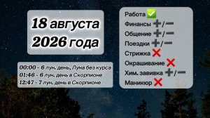 Гороскоп 18 августа 2026 года, лунный день