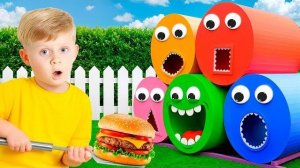 Дети Кормят Голодные Цветные Трубочки! | Kids show