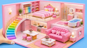 🌈💗Постройте легкий розовый миниатюрный картонный домик с радужной спальней для двоих #Миниатюрн