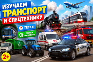 Изучаем транспорт и спецтехнику для детей: машинки и тесты