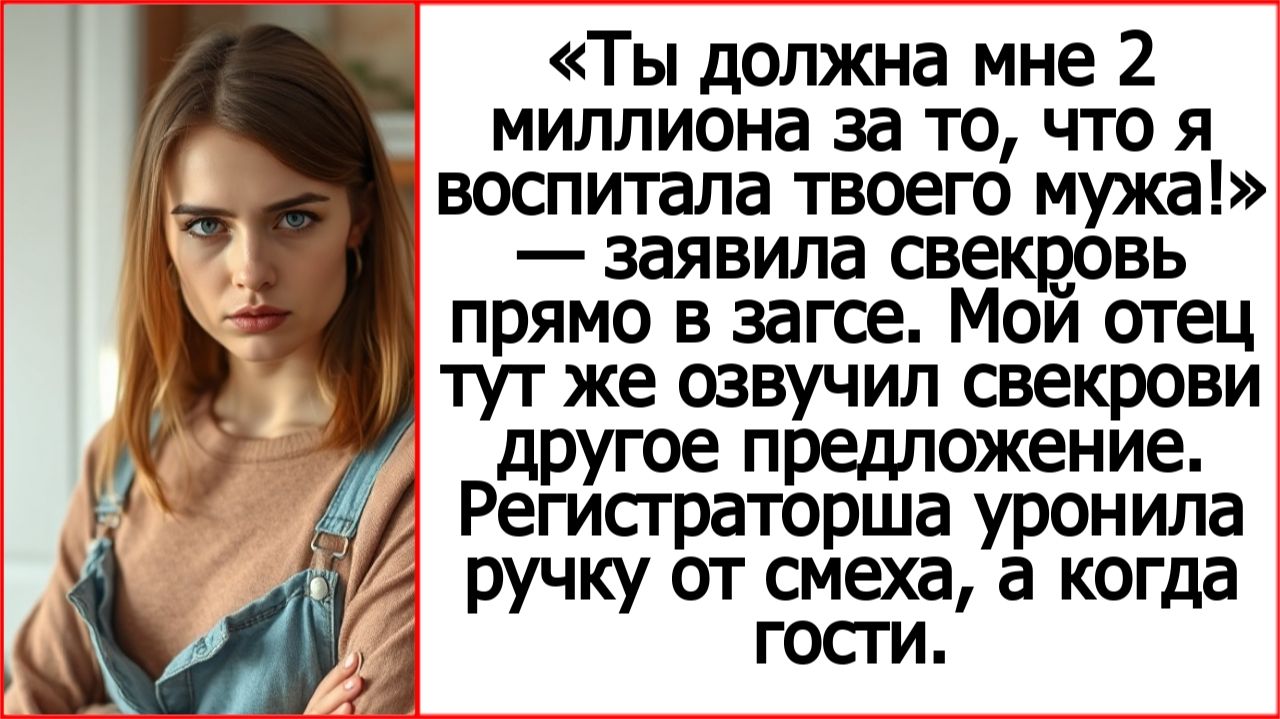 Ты должна мне 2 миллиона за то, что я воспитала твоего мужа! Свекровь в загсе. Истории из жизни.