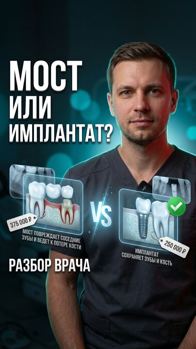 🦷 Мост или имплантат — что ставить, если нет зуба?