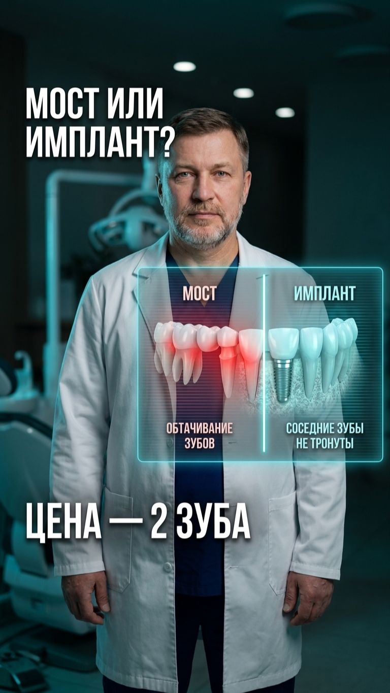 🦷 Мост дешевле импланта в 3 раза. Но платишь не деньгами