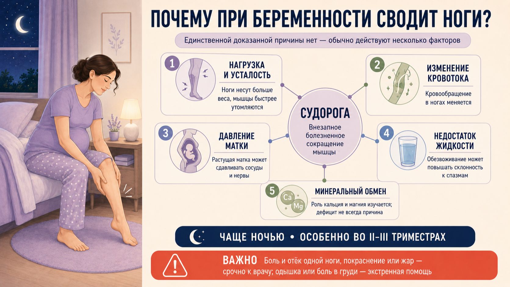 Почему возникают судороги ног при беременности ?
