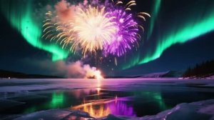 Салют под северным сиянием! 🎆 Отражение во льду — чистая магия ✨