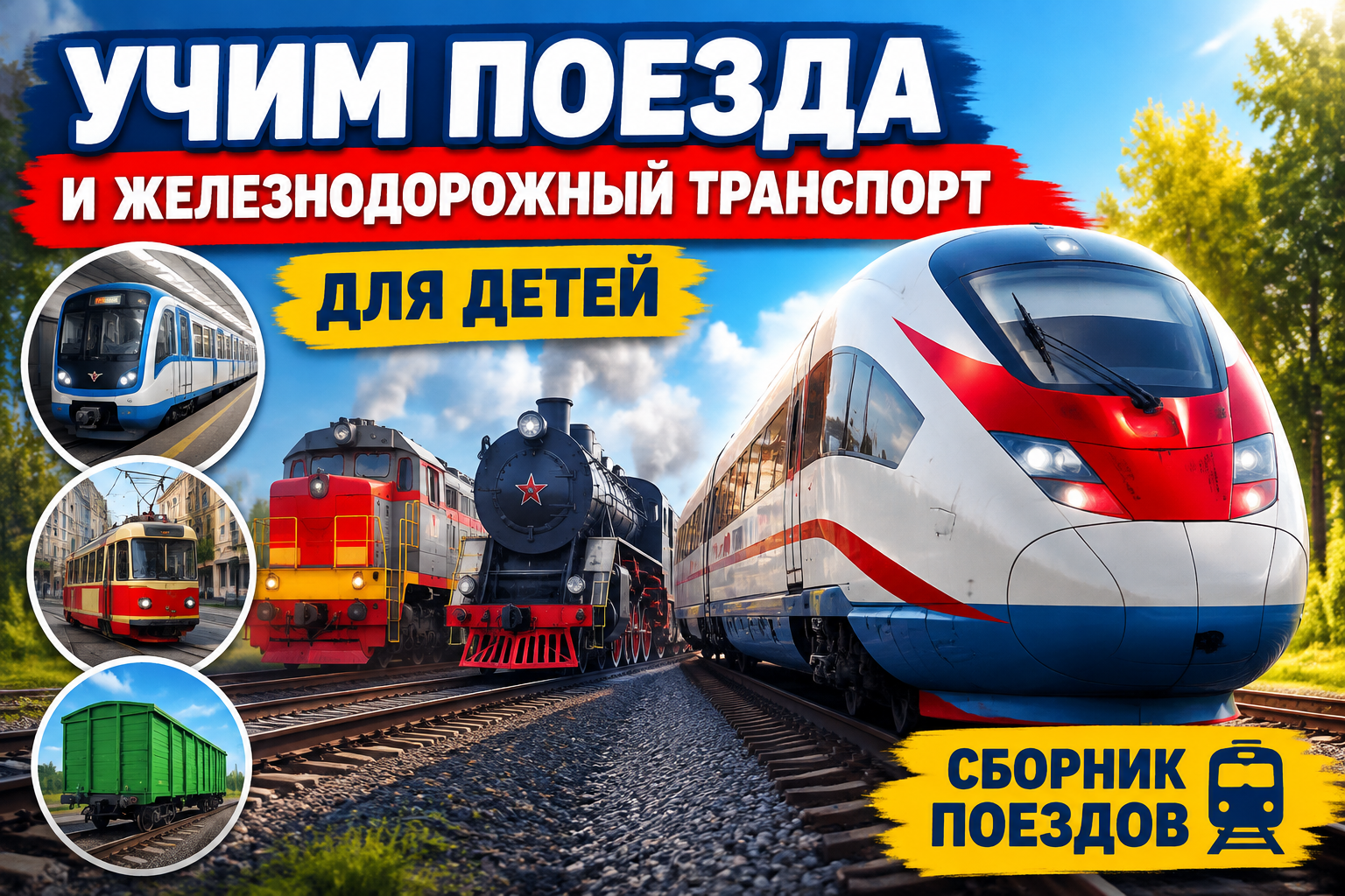 Учим поезда и железнодорожный транспорт для детей