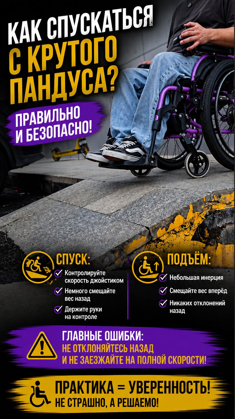 Как правильно спускаться с крутого пандуса ♿️