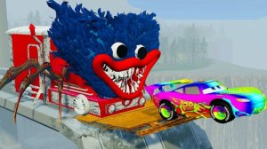 Побег от гигантского монстра Хагги Вагги в виде автомобиля в BeamNG