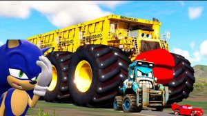 Очень Гигантский грузовик против автомобилей Человка ПАУКА в Beamng Drive