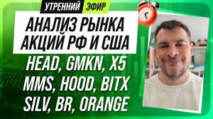 Анализ рынка акций РФ и США/ HEAD, GMKN, X5, MMS, HOOD, BITX/ SILV, BR, ORANGE