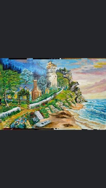 Картина акрилом Маяк, холст на двп.