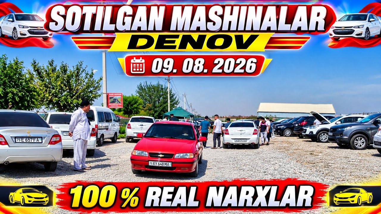 BUGUN  NARXLAR KESKIN TUSHDI. DENOV MASHINA  BOZORI  REAL  SOTILGAN  NARXLAR  9 августа 2026 г.
