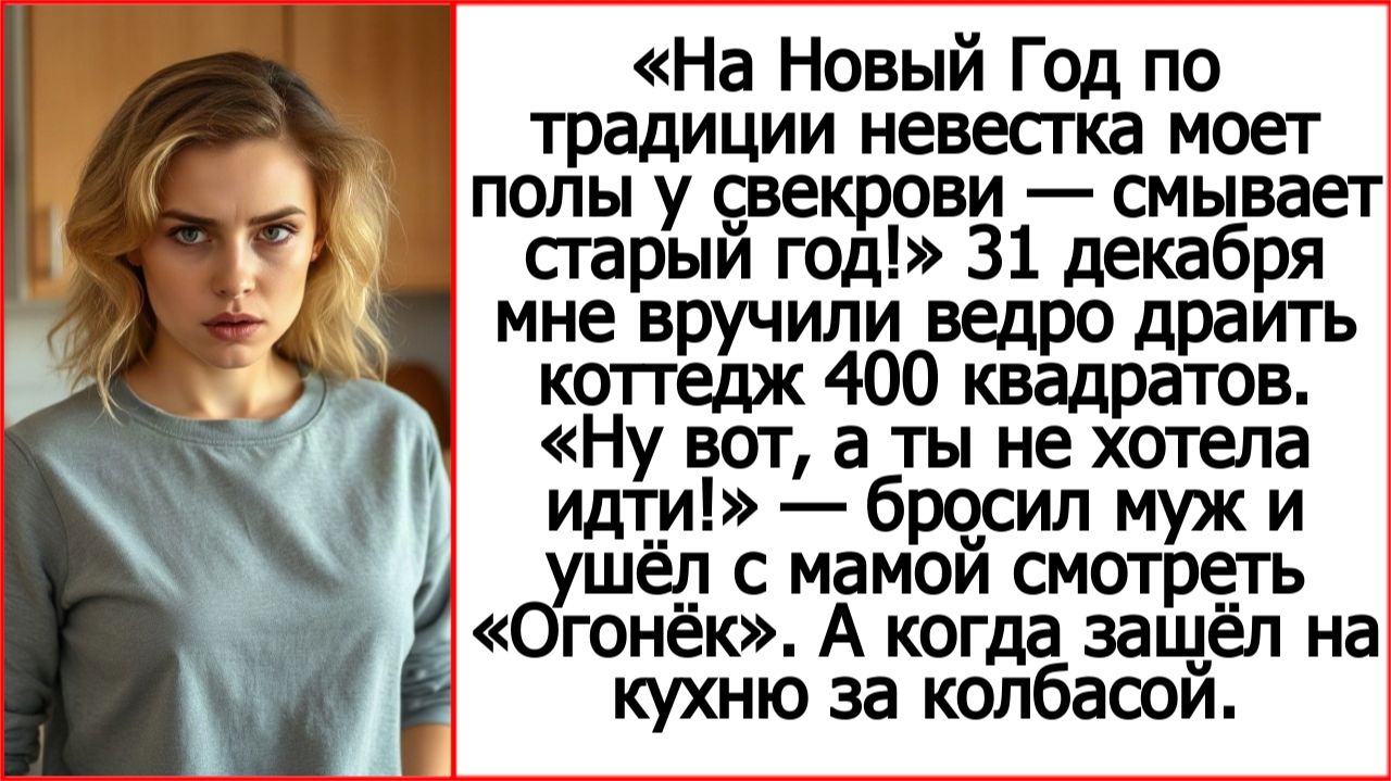 На Новый Год по традиции невестка моет полы у свекрови. Объявила свекровь. Истории из жизни.