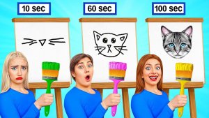 10 Секунд vs 60 Секунд vs 100 Секунд Челлендж Рисунков