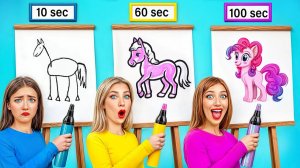 10 Секунд vs 60 Секунд vs 100 Секунд Челлендж Рисунков