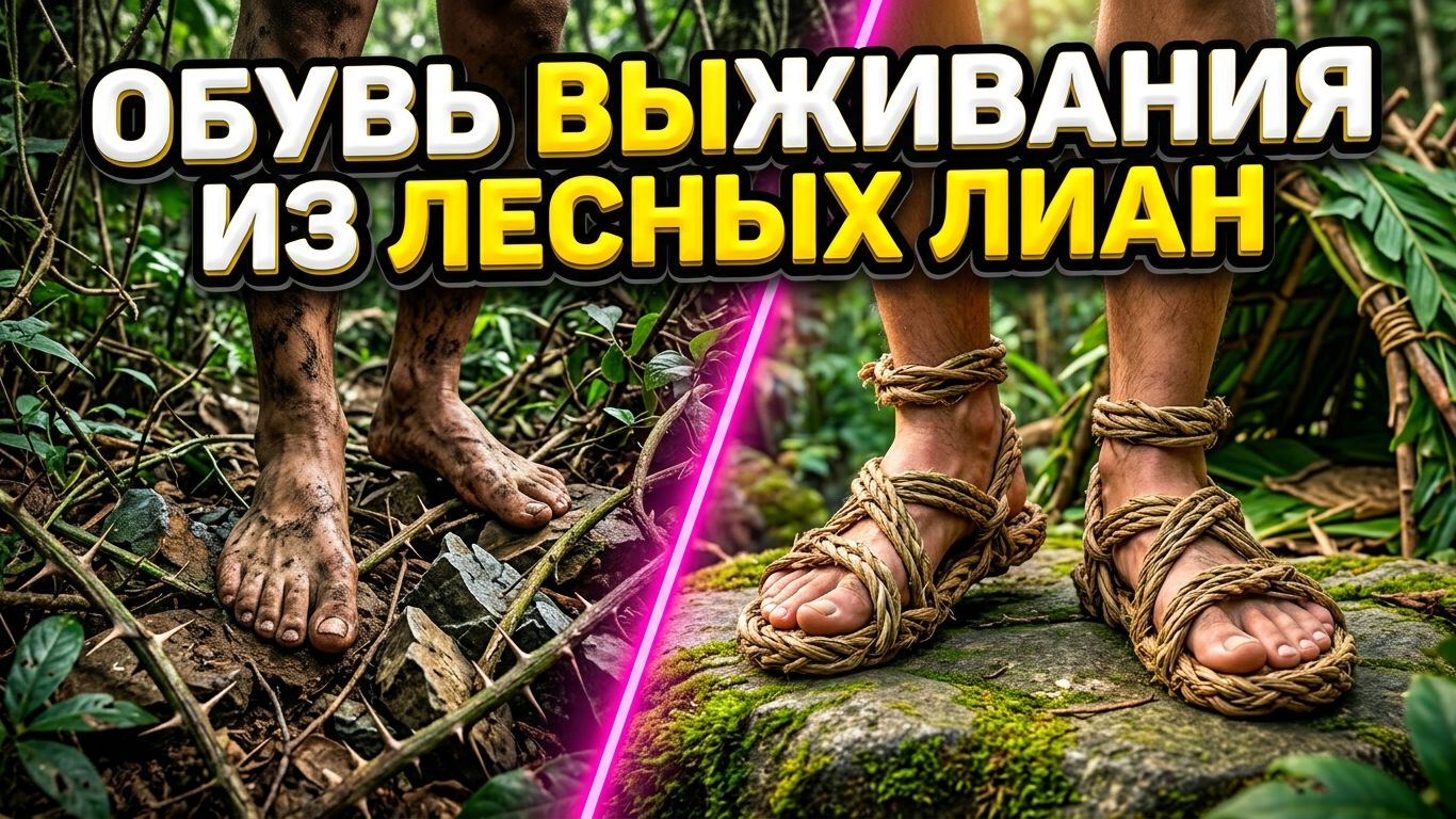 👞 ОБУВЬ ВЫЖИВАНИЯ: Плетем прочные сандалии из лесных лиан своими руками 🌿
