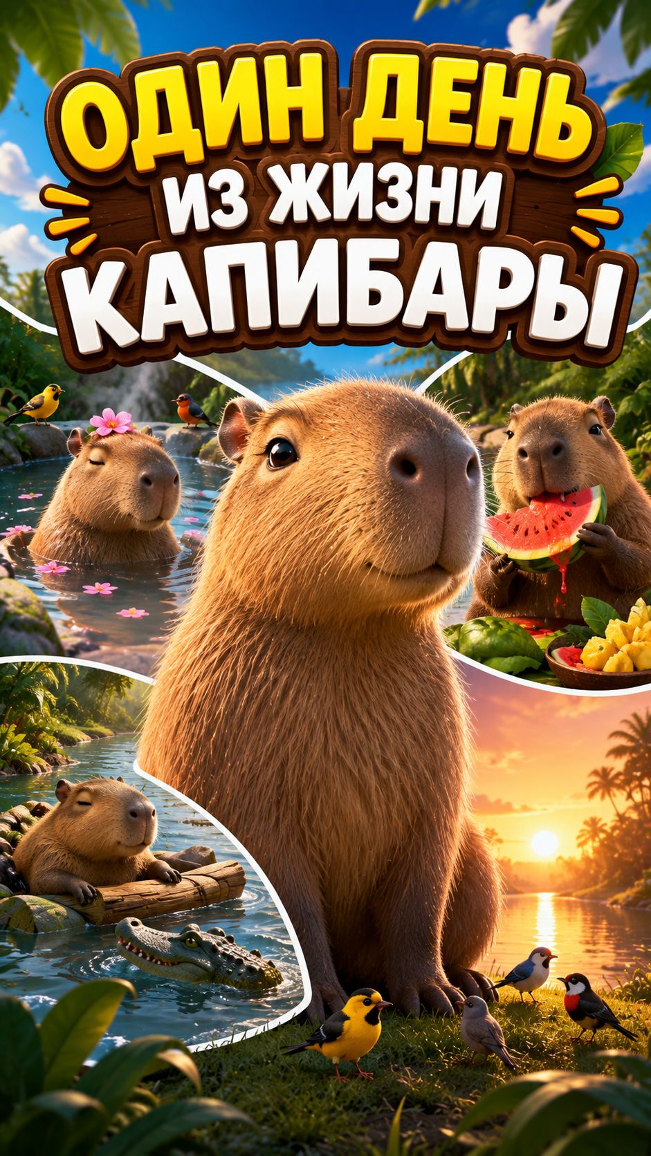 ОДИН ДЕНЬ ИЗ ЖИЗНИ КАПИБАРЫ 😂🦫 Самый спокойный зверь