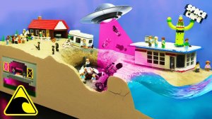 Крушение НЛО — эксперимент с прорывом дамбы LEGO: волновая машина против пришельцев
