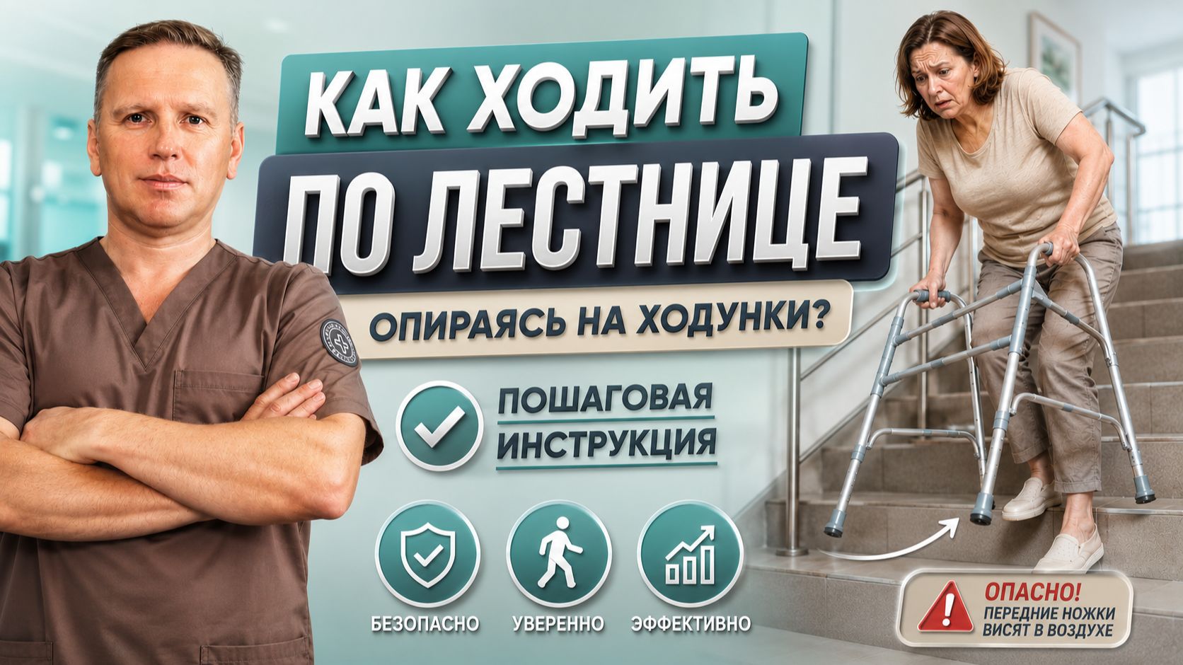 Как правильно и безопасно подниматься и спускаться по лестнице с ходунками.