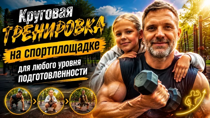 Круговая тренировка на спортплощадке.