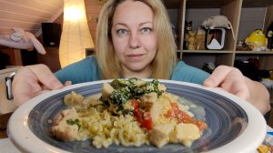 ASMR Mukbang Индейка со шпинатом и томатами в сливках, булгур.