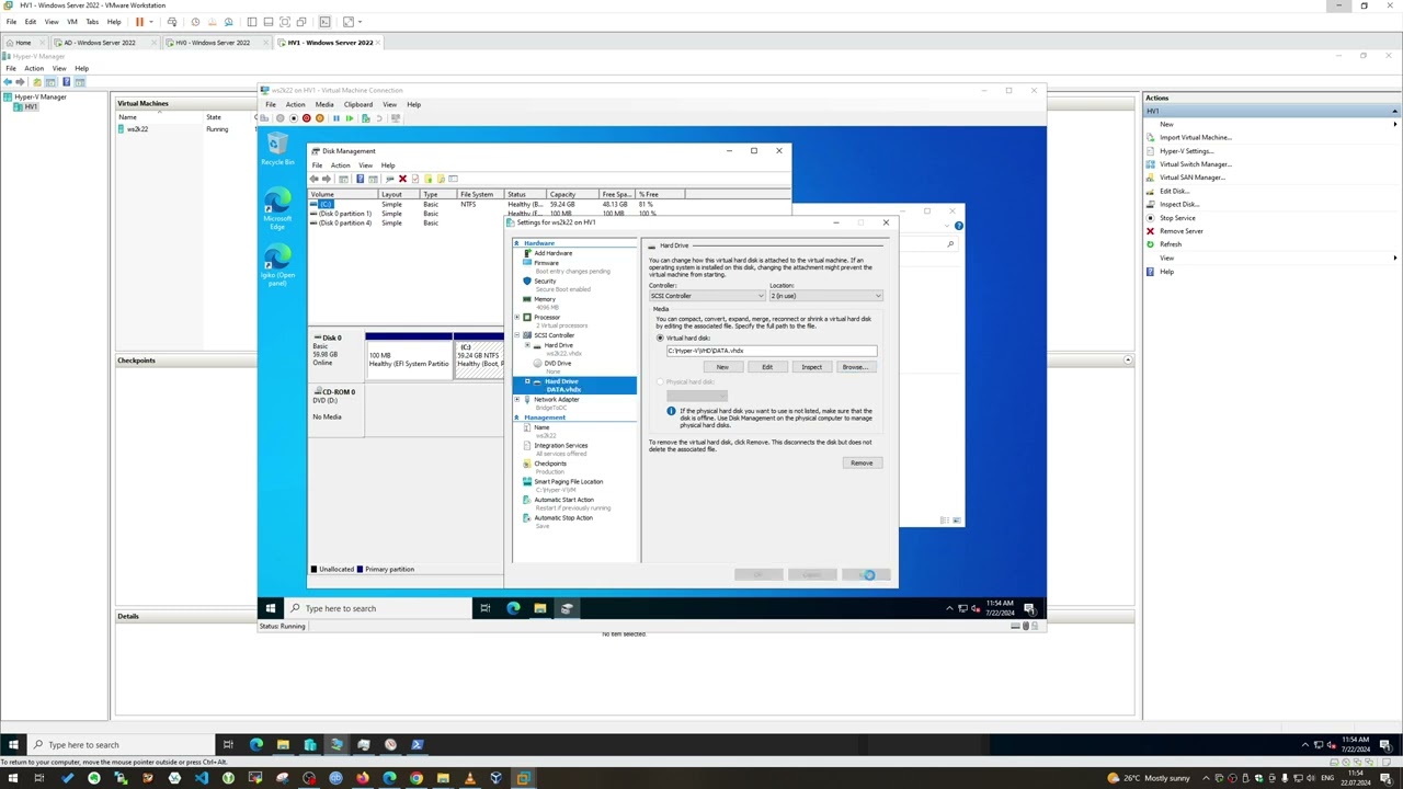 Создание и настройка виртуальных жестких дисков Hyper-V | Windows Server 2022