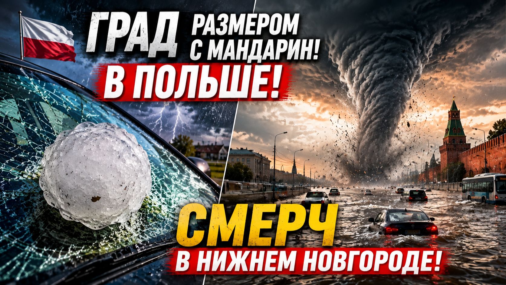 АПОКАЛИПСИС Град размером с мандарин в Польше и СМЕРЧ в Нижнем Новгороде!