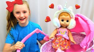 Polina playing with baby doll and more kids videos