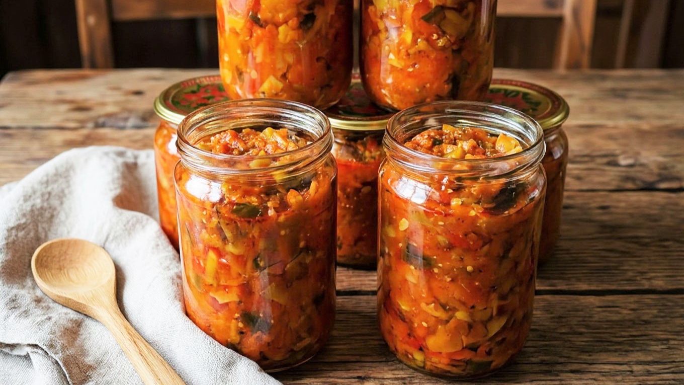 Салат «Татарская песня» с кабачками и баклажанами (на зиму)