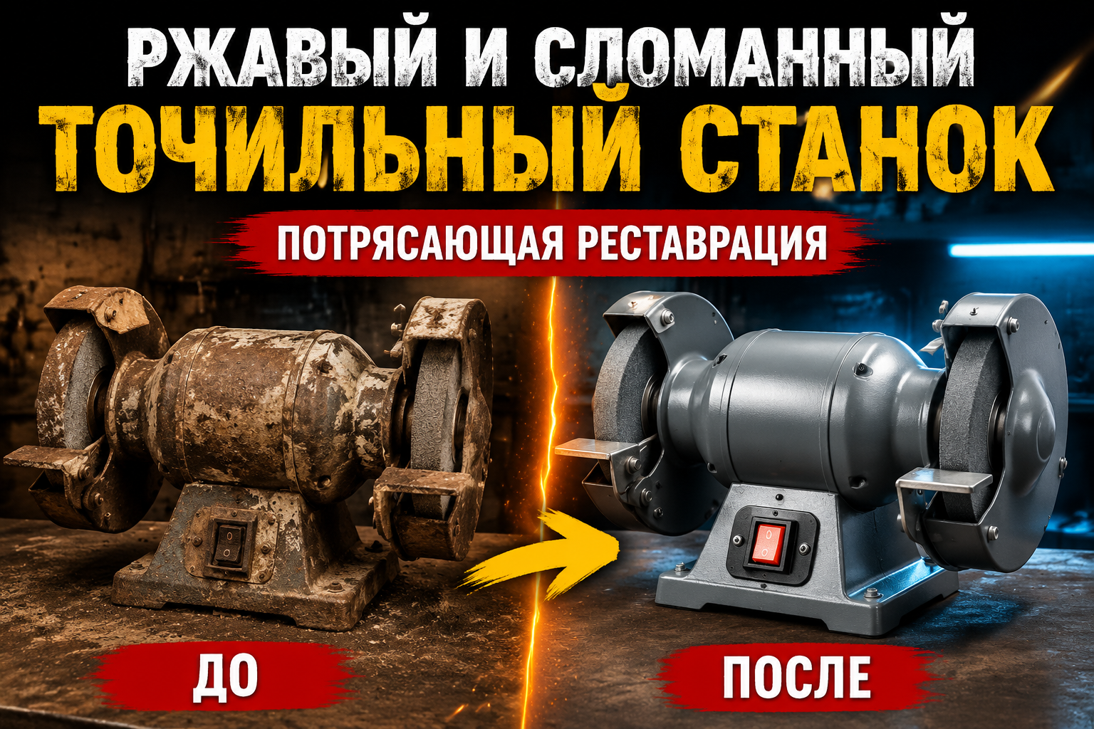 Реставрация ржавого и сломанного точильного станка Hanning