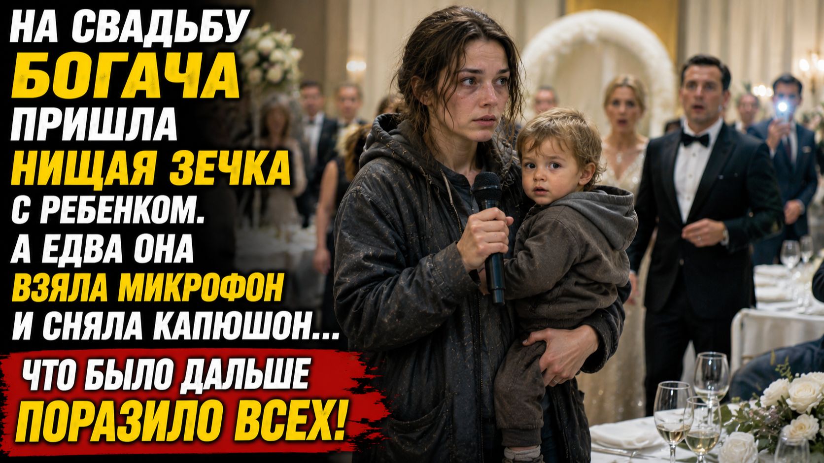 На свадьбу БОГАЧА пришла нищая ЗЕЧКА с ребенком. А едва она взяла микрофон и сняла капюшон...