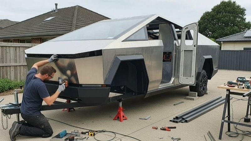 Мужчина собирает самодельный Tesla Cybertruck в своем гараже всего за 500 долларов