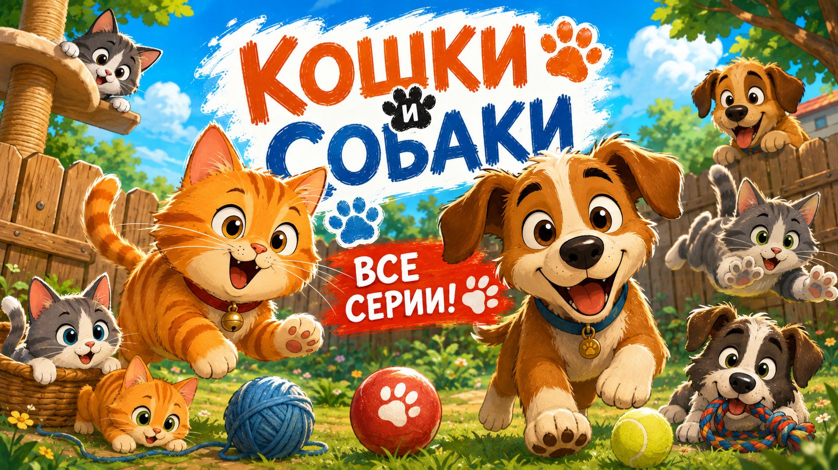 Кошки и собаки 🐱🐶МУЛЬТИК ДЛЯ ДЕТЕЙ Все серии подряд | Весёлые приключения 0+ 6+