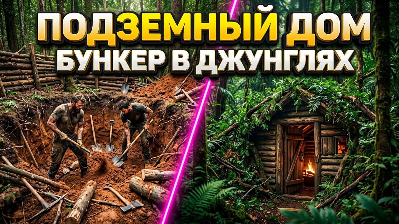 🏕️ ПОДЗЕМНЫЙ БУНКЕР В ДЖУНГЛЯХ: Строительство тайного деревянного дома под землей 🪵