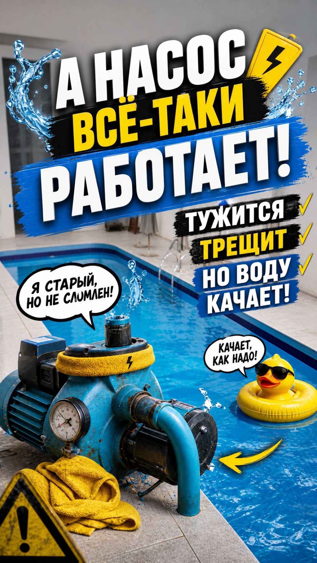 А насос все таки работает, тужится трещит, но воду качает