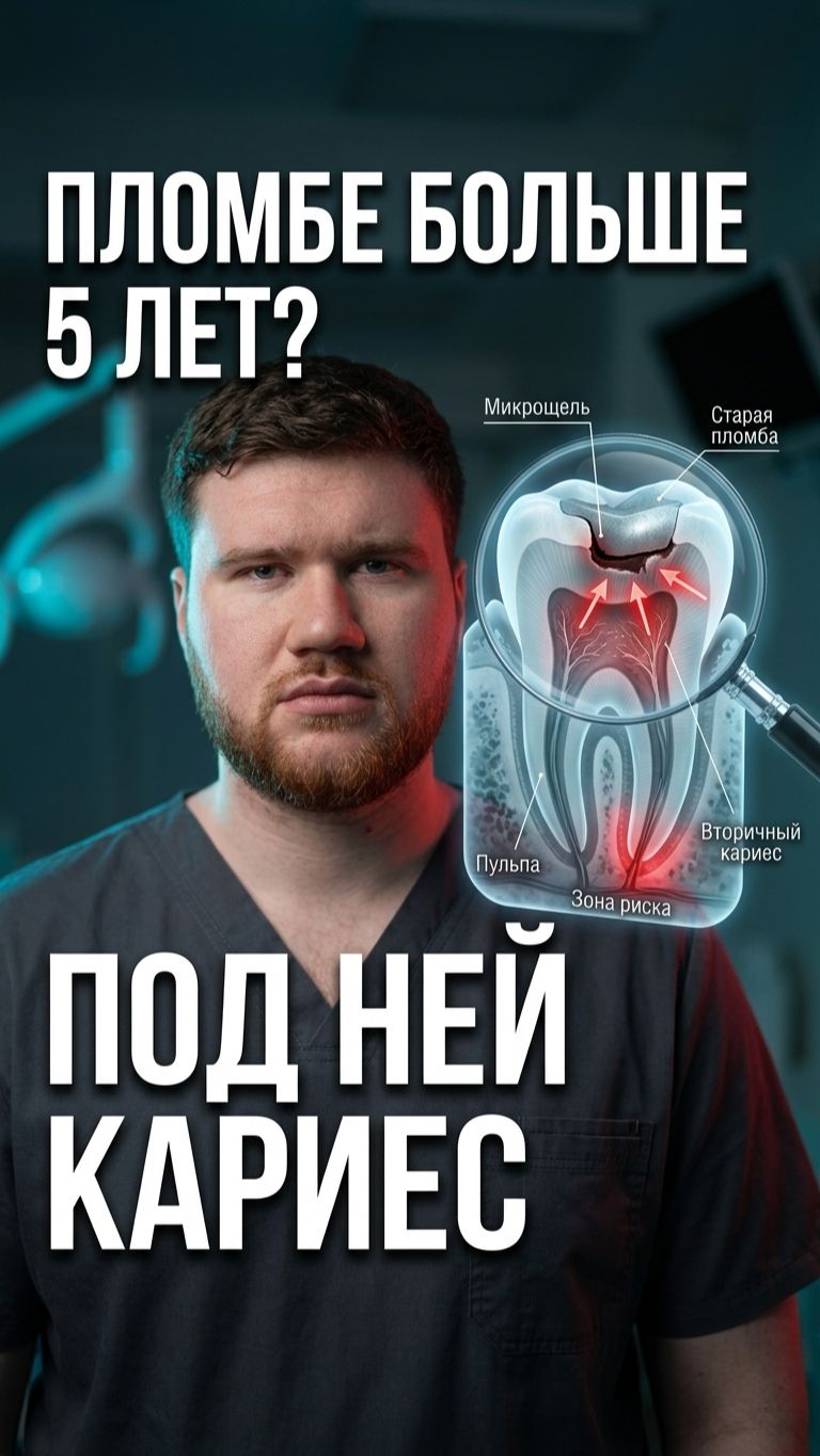 🦷 Пломбе больше 5 лет? Под ней может расти кариес