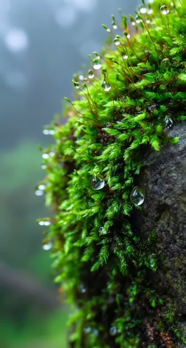 Капли росы на изумрудном мхе 💧 Живая красота природы ✨