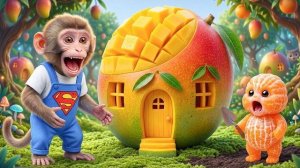 Симпатичная Моно-обезьянка строит красивый дом из гигантского манго, а затем приглашает Оранжевых