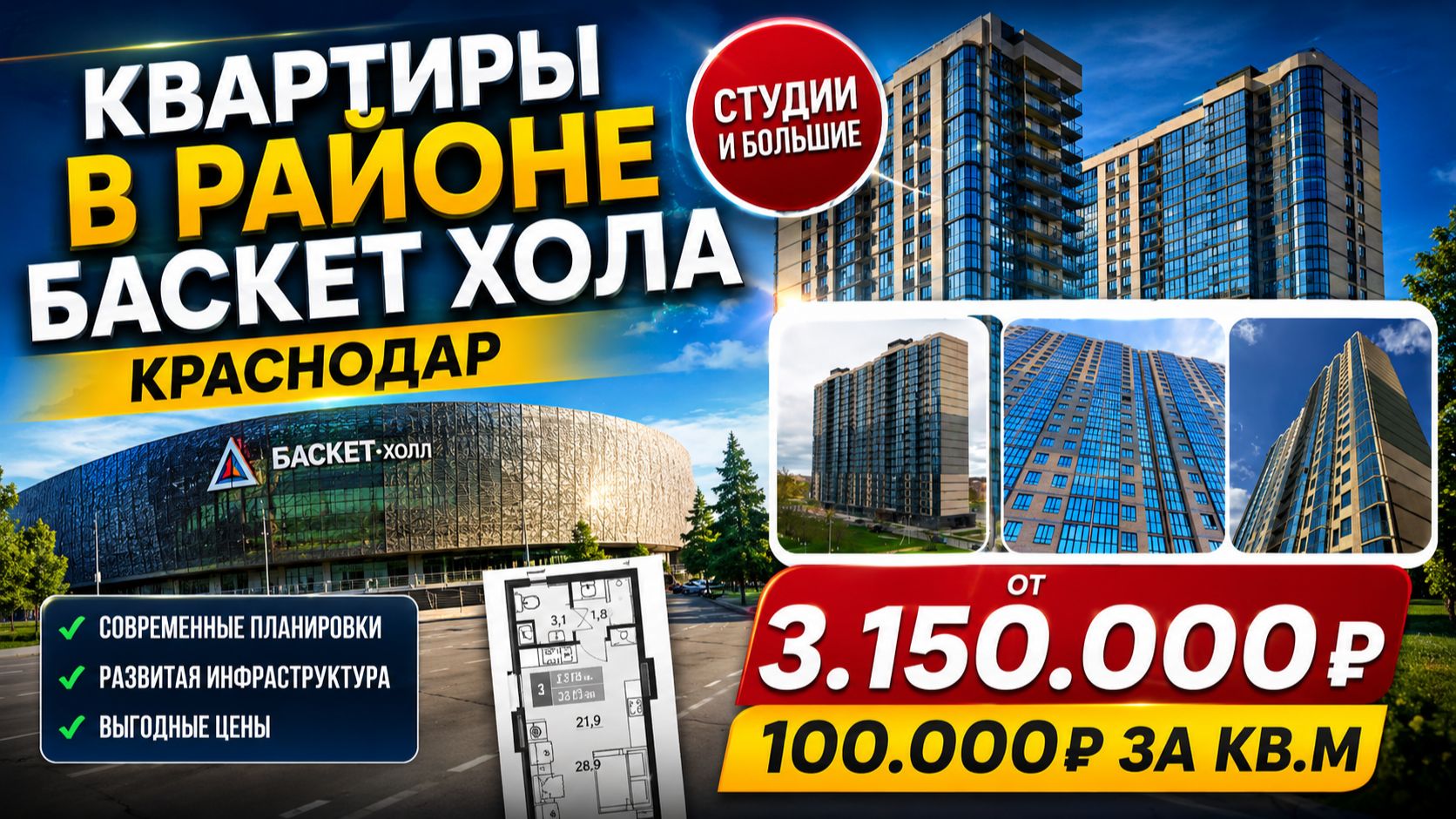 Квартиры в Краснодаре рядом с Баскет-Холлом — где купить выгодно в 2026 году? Разбор ЖК Огурцы