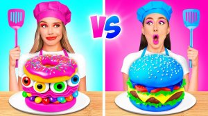 Розовая VS Синяя Еда Кулинарный Челлендж
