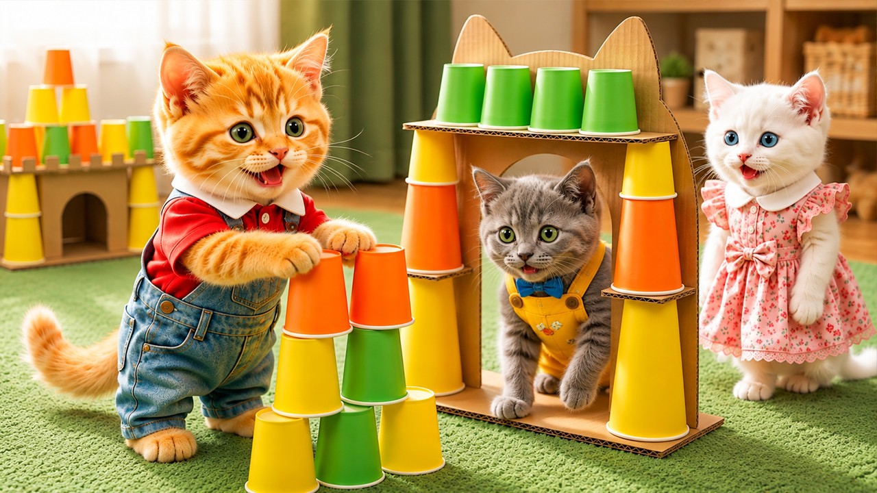 Милые котики построили игровую дома. Мультики про котиков. Мультик