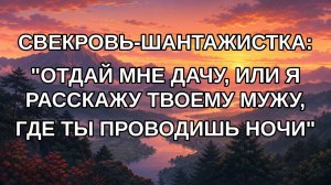 СВЕКРОВЬ-ШАНТАЖИСТКА: «ОТДАЙ МНЕ ДАЧУ, ИЛИ Я РАССКАЖУ ТВОЕМУ МУЖУ, ГДЕ ТЫ ПРОВОДИШЬ НОЧИ»