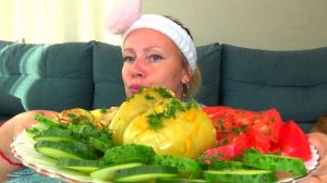 Мукбанг от ЯНы вкусный фаршированный перец, овощи, кабачки жареные. Еда вкуснота.
