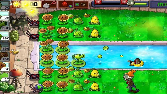 Plants Vs Zombies:Прохождение первого уровня бассейна