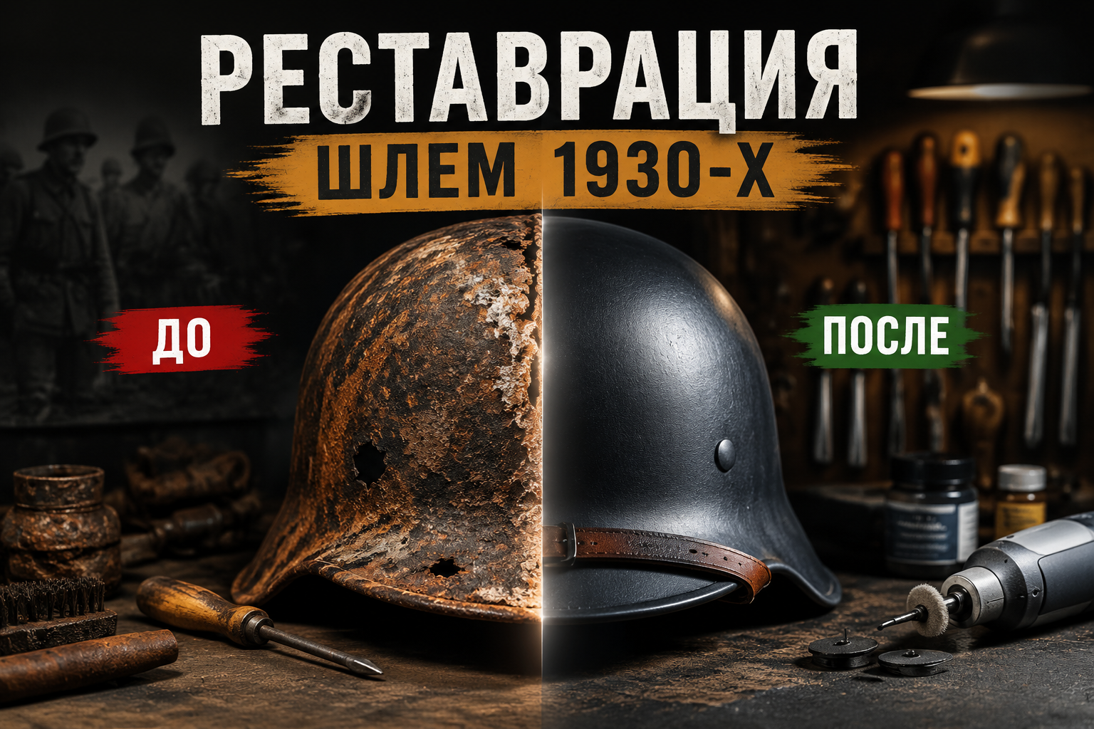 Реставрация ржавого шлема Адриана 1930-х годов