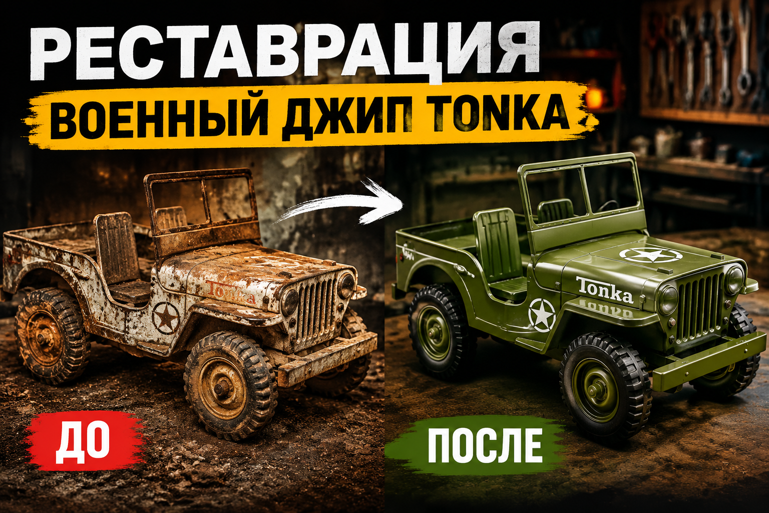 Реставрация ржавого военного джипа Tonka