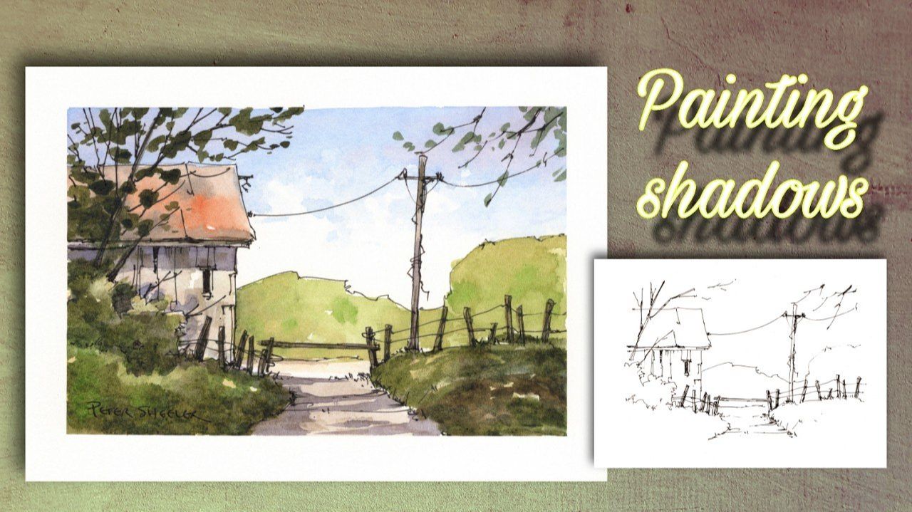 How To Paint Trees And A Shadowed Barn, Line And Wash Watercolor. Peter Sheeler