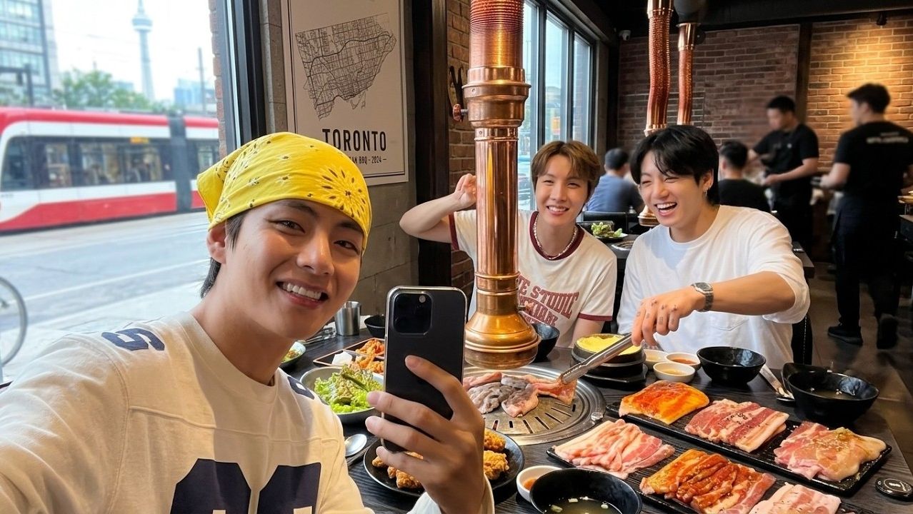 Чонгук, Тэхён и Дж-Хоуп были замечены в ресторане-барбекю в Канаде.